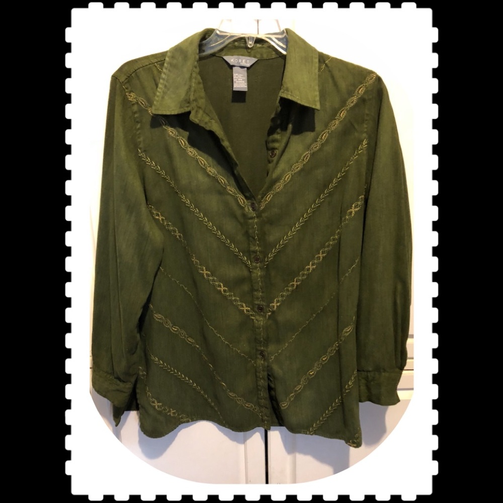 Olive Green Top Stitched Shirt